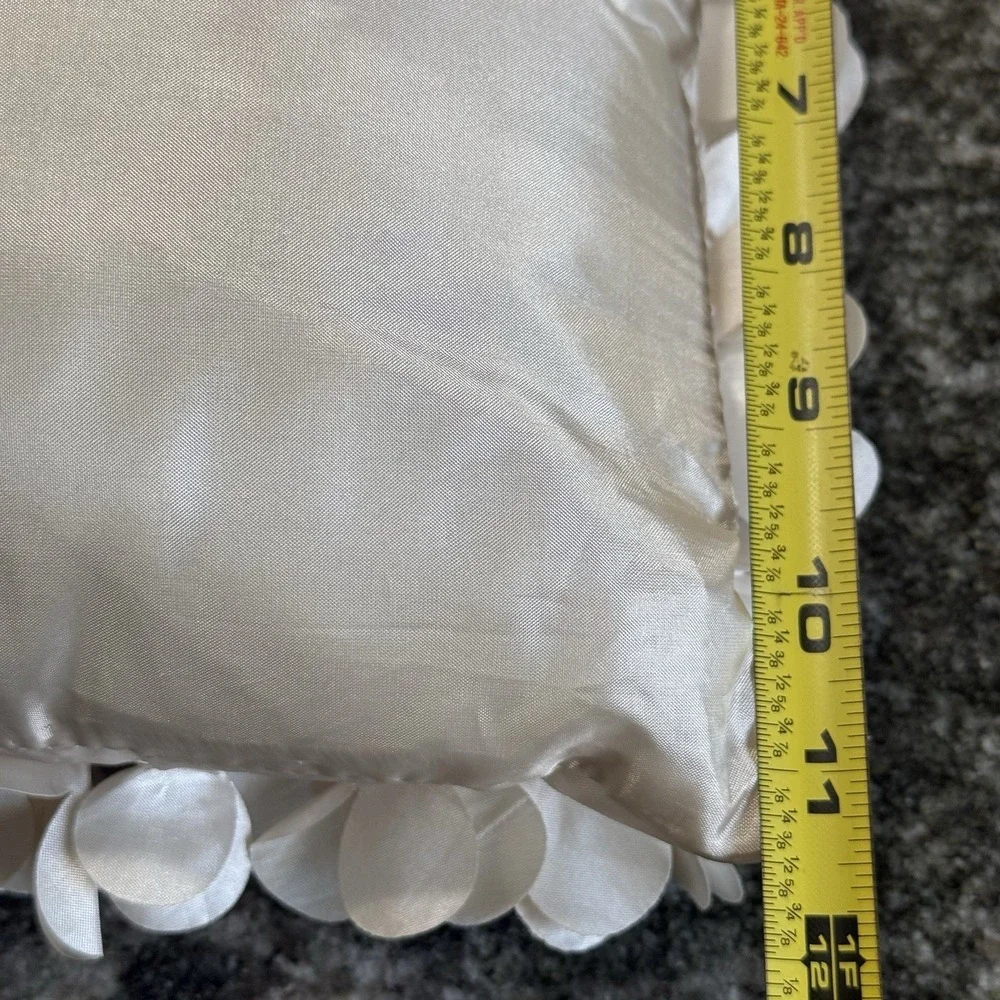 Pier 1 One Ivory Satin Ruffle Throw Pillow Lumbar  11x15 Glam Floral w/ Pillow